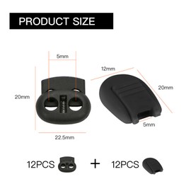 Pack of 24 Cord Locks, Laces, Quick Release Shoes, Paracord Accessories, Spring Cord Locks, Laces Stopper, Laces Clips for Cord. Lock Laces, black