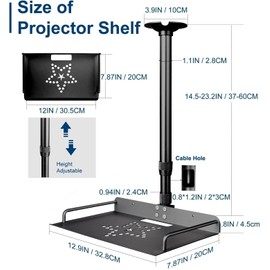 2-Be-Best Universal Projector Ceiling Mount with Tray, 14.5-23.2IN / 37-60CM Height Adjustable 360° Rotation Ceiling Projectors Mount Black