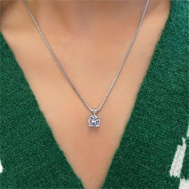 Inateannal Cubic Zirconia Pendant Necklace Silver Box Chain Necklace Geometric Crystal Neck Chain Jewelriy for Women and Girls