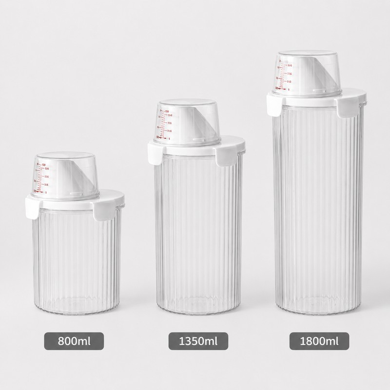 Laundry Detergent Dispenser Bottle with Measuring Cup – Transparent Storage