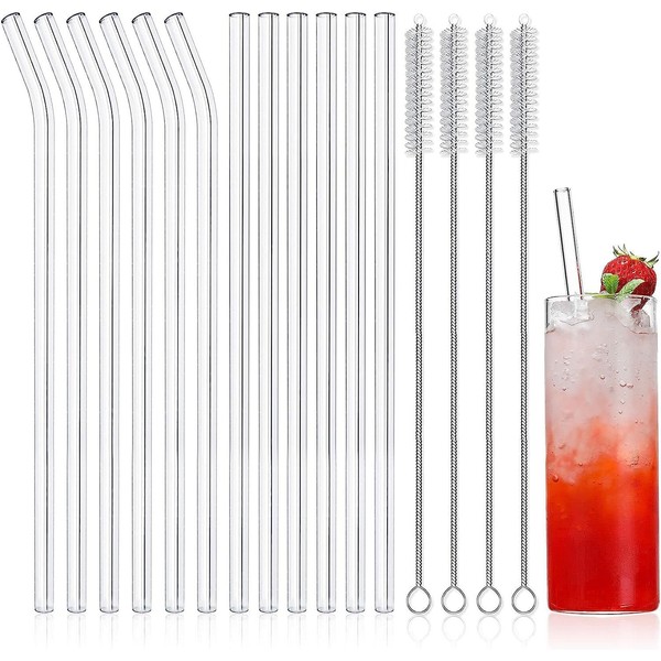 Reusable Glass Straws 12 Pack – 21.5cm x 10mm Thick,