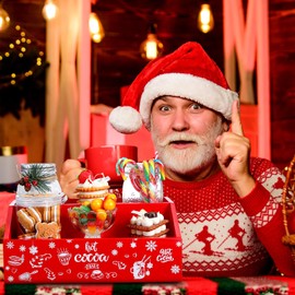 Soaoo Christmas Hot Cocoa Bar Wood Storage Box Hot Chocolate Decorative Box Double Layer Cute Wooden Storage Bins Hot Cocoa Bar Accessories for Home Xmas Holiday Gift Party Supplies (Red)