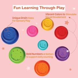 GLOWING KNIGHTS Colorful Stacking Cups for Babies and Toddlers, 8 PCS Nesting and Stackable Cups for Bath, Beach, Montessori Play, Early Learning and Fine Motor Skill Development - 8 Count