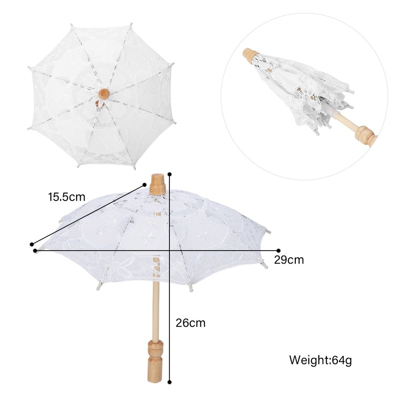 Handmade Lace Flower Embroidery Parasol Wedding Bride Photography Umbrella White