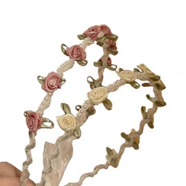 MisFun Set of 2 Flower Headbands, Dirndl Headband, Flower Wreath Hair, Headband Flowers with Ribbon, Flower Headband, Women's Flower Headband, Women's Girls Headpiece with Flowers, for Wedding Theme