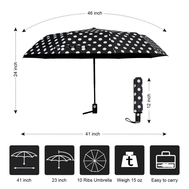 Agaric Cute Polka Dots Large Travel Umbrella, 46” UV Protection