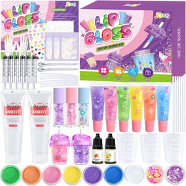 Jcoos DIY Lip Gloss Making Kit, 55PCS Lip Gloss Kit to Make Your Own Lip Gloss, Miost lipgloss base, Lip Gloss Tubes, Lipgloss Sets for Girls, Kids, Beginner Tweens Girls Trendy Stuff Gift for Her