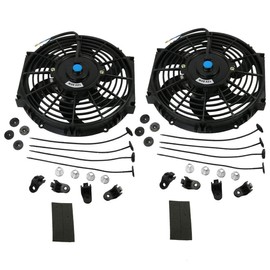 12V Universal 2X 10 inch Slim Fan Push Pull Electric Radiator Cooling Mount Kit