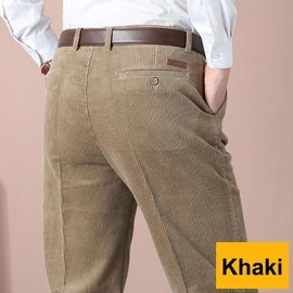 Men's Classic Fit Corduroy Dress Pants, High Waist Pleated(Khaki 34)