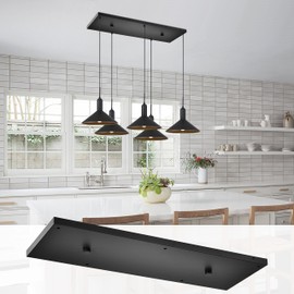 Five Pendant Light Linear Canopy Accessory Light Kit, 33-7/16 inch Flush Mount Cluster Canopy, Hanging 5 Lights with One Outlet Box for Kitchen Island, Mounting Hardware Included, Matte Black