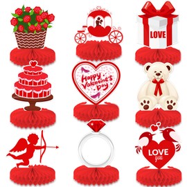 KatchOn, Red Valentines Centerpieces for Tables - Large, Pack Of 9 | 3D Valentine Honeycomb Centerpieces, Valentines Day Decorations | Valentines Table Centerpieces, Valentines Day Table Decorations