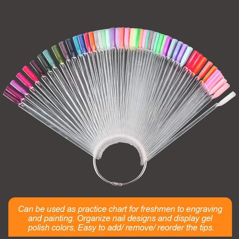 JASSINS 100 Pcs Clear Fan-shaped False Nail Swatch Sticks Nail