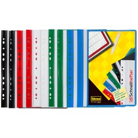 Idena Loose-Leaf Binders - A4 Plastic Folders with Punched Spines - Pack of 10 in Blue / Green / Red / White / Black - 307862