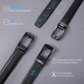 SENDEFN Men's Leather Belt 1 3/8" Automatic Ratchet Buckle Slide Belt for Dress Casual Trim to Fit with Gift Box