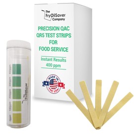 Quat Sanitizer Test Strips for Restaurant Kitchens & Diners, 4 x Vial of 100 Strips Quat Test Kit for Sanitizing Solution, QAC QR5-0-500 PPM Sanitizer Testing Strip for Food Service by FryOilSaver Co.
