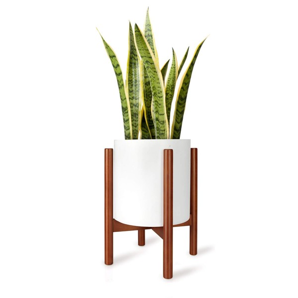 Mkono Plant Stand Mid Century Wood Flower Pot Holder (Plant Pot NOT Included) Modern Potted Stand Indoor Display Rack Rustic Decor, Up to 10 Inch Planter, Brown