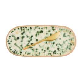 Mud Pie Splatter Dish Set, Green, plate 4" x 9" | spreader 5 1/2"