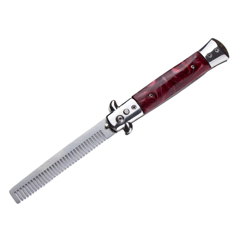 Switchblade Oil Hair Comb Stainless Steel Automatic Spring Folding Comb