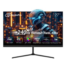 ArcticPro 27 inch Gaming Monitor 240Hz, FHD 1080p, IPS Panel, 1ms Response Time, Adaptive sync, PC Computer Monitor, 3-Sided Frameless, Ultra Slim, 120% sRGB, Bluelight Filter, HDMI & DP Ports,Black