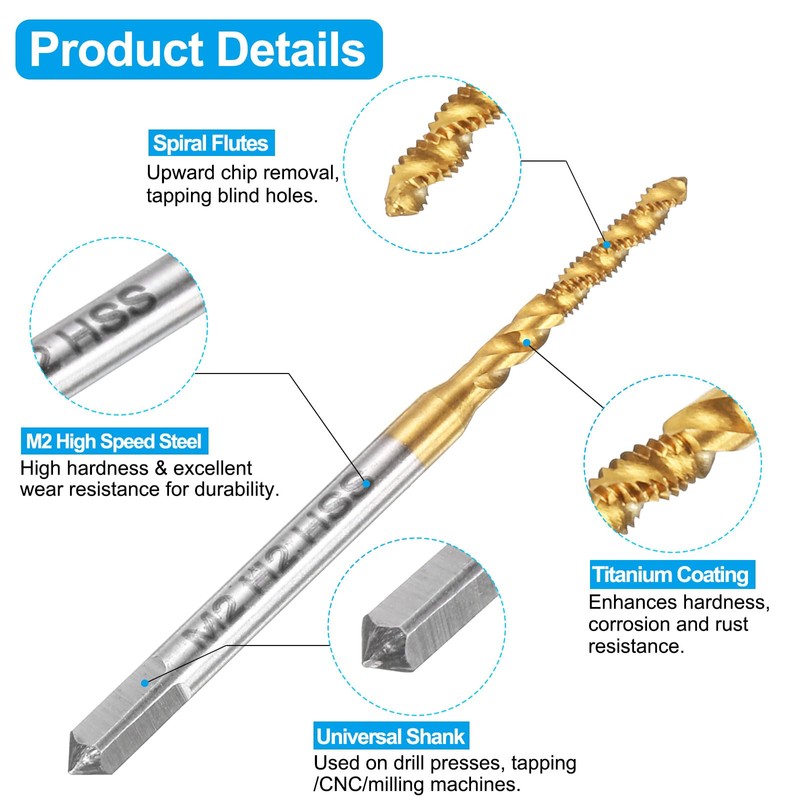 sourcing map Tap and Drill Bit Set, 2pcs M2 x