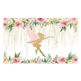 Allenjoy Floral Fairy Birthday Party Backdrop Pink and Gold Flowers Wonderland Princess Girl Baby Shower Photography Background Decoration Banner Supplies Photo Booth