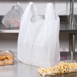 ALFAEX - Pack of 100 - Vest Plastic Carrier Bags Strong Reusable Shopping Bag - Recycled Eco-Friendly Food Plastic Bags, 28 x 43 x 53 cm, Black (White, 28 x 43 x 53 cm)