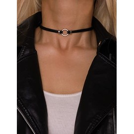 Sacina Goth Hippie O Ring Choker, Black Faux Leather Choker, Black Choker Necklace, Boho Gothic Choker, Halloween Christmas New Year Jewelry Gift For 