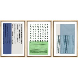SIGNWIN Framed Canvas Print Wall Art Set Blue Green Geometric Color Blocks Abstract Shapes Illustrations Modern Art Contemporary Minimal Ultra for Living Room, Bedroom, Office - 16"x24"x3 Natural