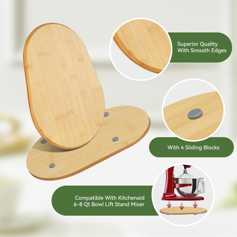 Bamboo Mixer Slider Compatible With Kitchenaid Stand Mixer,Easy-To-Move, Countertop-Protecting Mixer