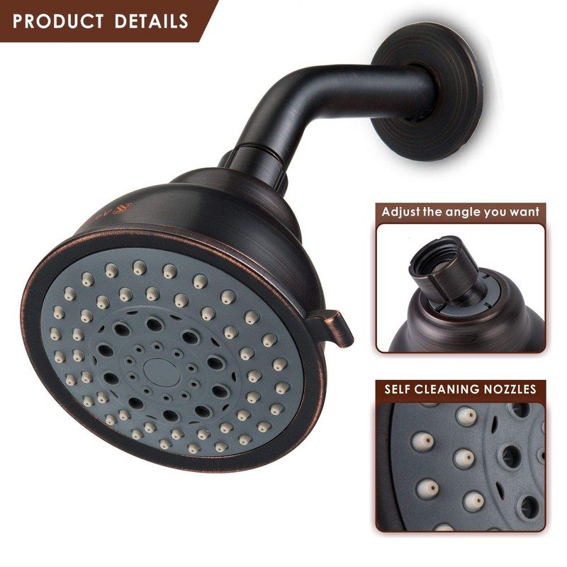 Voolan High Pressure Shower Head - 5 Function Rain Shower