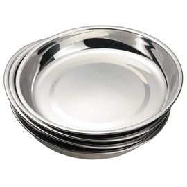 Qskely Stainless Steel Dinner Round Plates, 4 Pack Food Grade Stainless Steel Plates