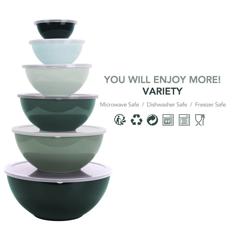 BoxedHome BPA Free Plastic Round Mixing Bowl with Lids, 12
