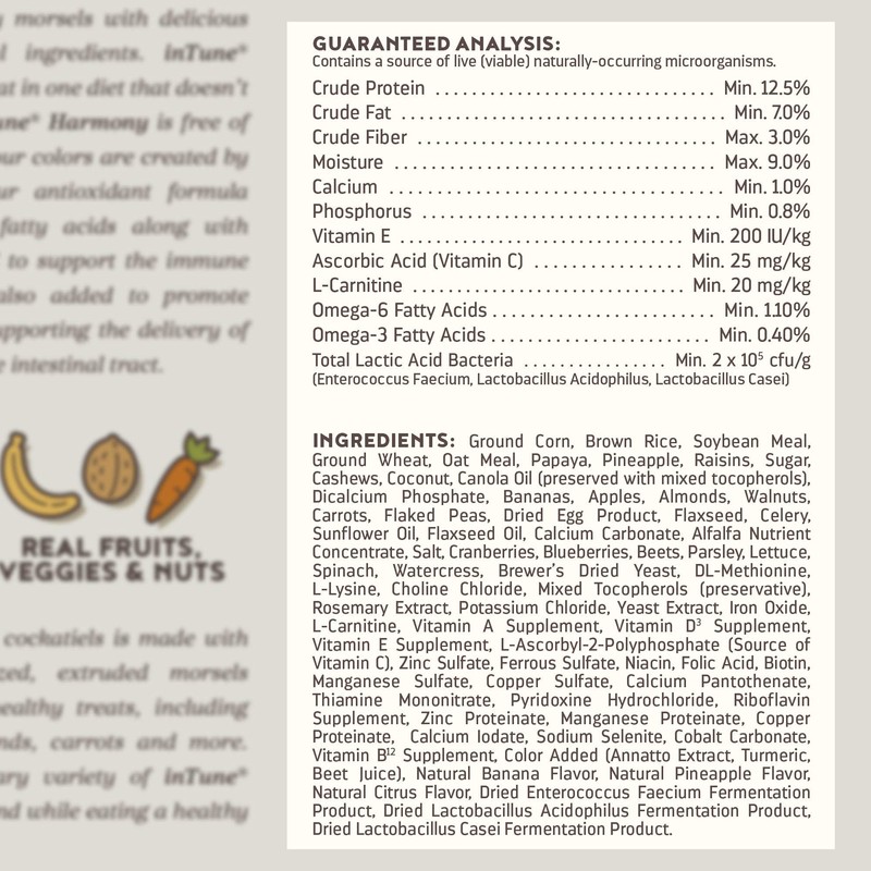 Intune Harmony Conure, Cockatiel, Lovebird and Parrot Food 2Lb, Multicolor