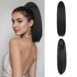 S-noilite Ponytail Extension,12 Inch Long Straight Claw Clip Ponytail Hair Extension Natural Black Synthetic Hairpiece for Women for Daily Use
