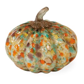 Boston International Handblown Glass Pumpkin Tabletop Décor, Confetti, 7.5x5.25 inch