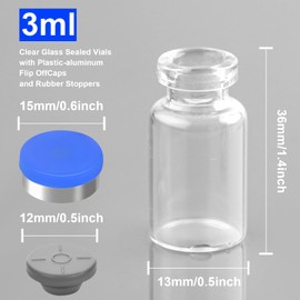 Ehoycq Ehoycq 3ml Sealed Vials with Self Healing Injection Port and Plastic-Aluminum Flip Caps,Glass Empty Vials for Injection 50 Pack