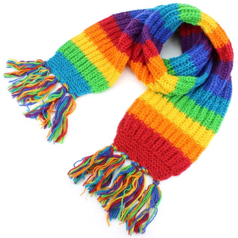 LOUDelephant Long Chunky Wool Knit Striped Scarf - Rainbow