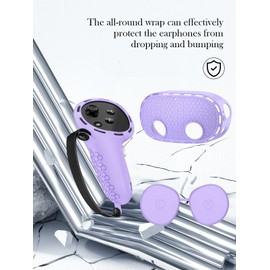 for Meta Quest 3s Accessories,BOVUGAC Silicone face Cover, VR Shell Cover Case,Compatible with Quest 3s Controller Grip Cover,Protective Lens Cover,Disposable Eye Cover,7 in 1-Purple