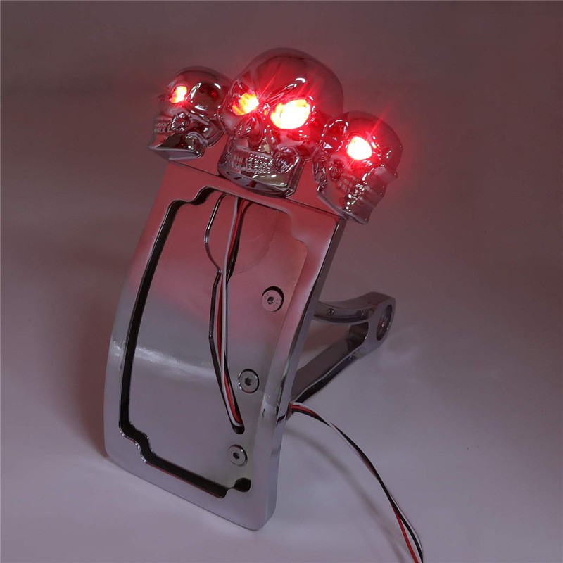 HTTMT- Chrome Curve Side Mount License Plate Bracket w/SKULL LED