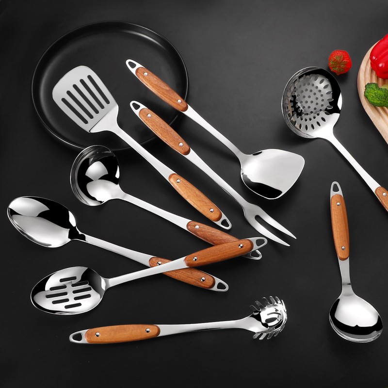 304 Stainless Steel Cooking Utensils Set,9PCS Metal Kitchen Utensils Set