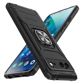 Google Pixel6 Case, Ring, Shockproof, Cover, Thin, TPU + PC Material, Anti-Slip, Compatible with Car Holder with Ring, Drop Prevention, Stand Function, Scratch Prevention, Integrated Cover, Black