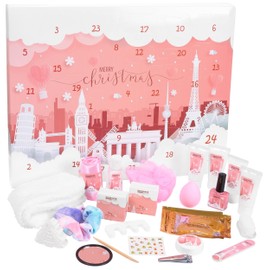 BRUBAKER Cosmetics Beauty Advent Calendar 24 Body Care Products & Spa Accessories - The XXL Wellness Christmas Calendar for Women and Girls - Cities Landmark Pink