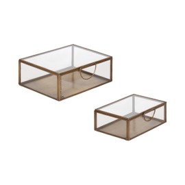 Kate and Laurel Nevala Traditional Decorative Glass Box Set for Tabletop Storage, Set of 2, Clear Glass and Antique Brass, Vintage Jewelry Boxes for Bathroom Vanity Organization or Entryway Decor