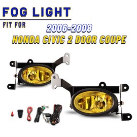AUTOFREE Fog Lights for Honda Civic Coupe 2 Door 2006 2007 2008 with H11 12V55W Bulbs OEM Fog Lamps Assembly Replacement Included Wiring Kits & Switch-1 Pair (Yellow Glass Lens)