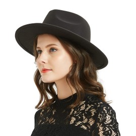 Women or Men Woolen Felt Fedora Hat Vintage Widet Brim Crushable Hat Belt Jazz Black