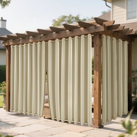 ROFASVCO Outdoor Curtains for Patio Waterproof, Zipper Design 2 Panels Privacy Weatherproof Blackout Curtain Top & Bottom Grommet Outside Drapes for Porch Gazebo Pergola (54 x 84 inch, Beige)