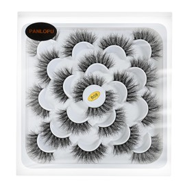 False Eyelashes Natural Look Synthetic Fibers Long Big Eyelashes Lashes Pack 10 Pairs by PANLOPU (B08-13x18x13mm)