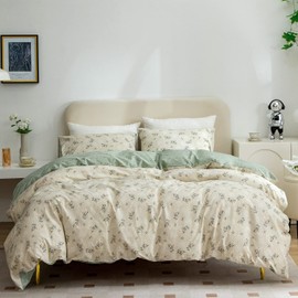 BUPIRD King Comforter Set - Soft Cute Floral Bedding, Green Flower Print Botanical Garden Style, 1 Comforter and 1 Pillowcases for All Seasons