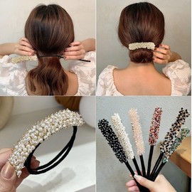 1 x Bun Hair Maker, Bun Hair Arrangement, Pearl, Cute, Korean Style Hair Band, Hair Accessory, Hair Clip, Hair Band, Bun Maker, Hair Arrangement, Easy (2. Blue)