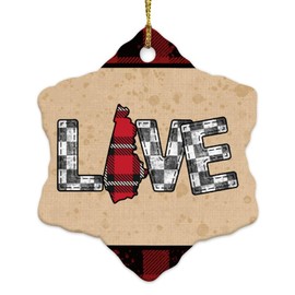Christmas Ornaments 2024 Love Kentucky Keepsake Gift US State Silhouettes Buffalo Plaid Souvenir Collectible Gift for Xmas Party Decorations Ceramic Circle 3" White